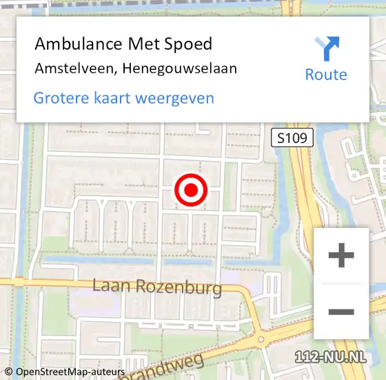 Locatie op kaart van de 112 melding: Ambulance Met Spoed Naar Amstelveen, Henegouwselaan op 5 februari 2022 05:54