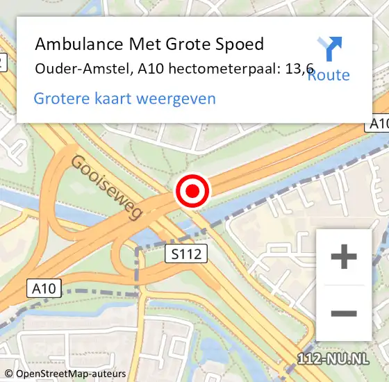 Locatie op kaart van de 112 melding: Ambulance Met Grote Spoed Naar Ouder-Amstel, A10 hectometerpaal: 13,6 op 5 februari 2022 06:39