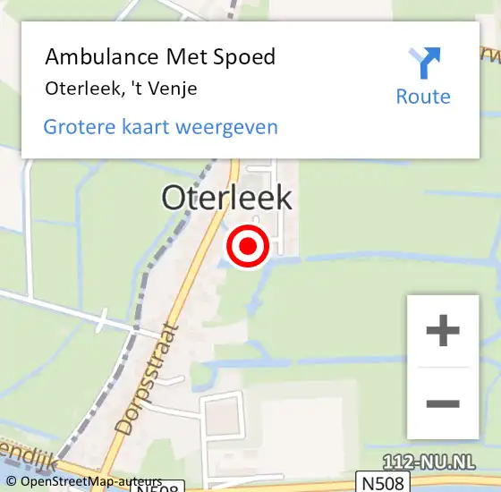 Locatie op kaart van de 112 melding: Ambulance Met Spoed Naar Oterleek, 't Venje op 5 februari 2022 07:23