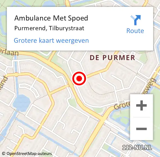 Locatie op kaart van de 112 melding: Ambulance Met Spoed Naar Purmerend, Tilburystraat op 5 februari 2022 08:56