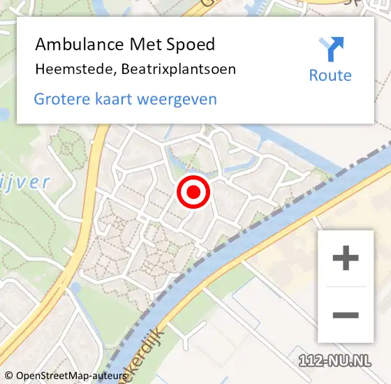 Locatie op kaart van de 112 melding: Ambulance Met Spoed Naar Heemstede, Beatrixplantsoen op 5 februari 2022 08:58