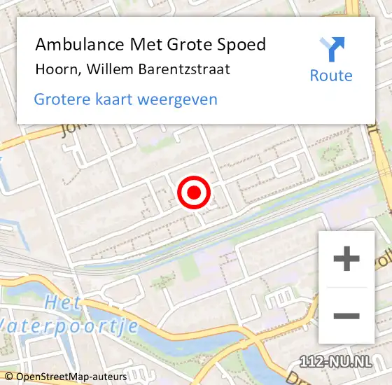 Locatie op kaart van de 112 melding: Ambulance Met Grote Spoed Naar Hoorn, Willem Barentzstraat op 5 februari 2022 09:08