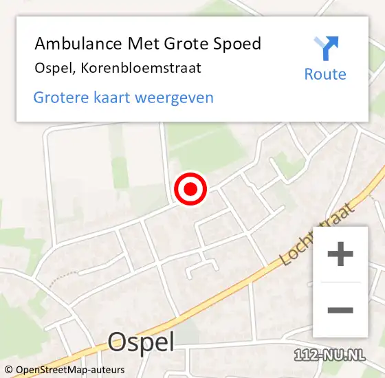 Locatie op kaart van de 112 melding: Ambulance Met Grote Spoed Naar Ospel, Korenbloemstraat op 5 februari 2022 09:17