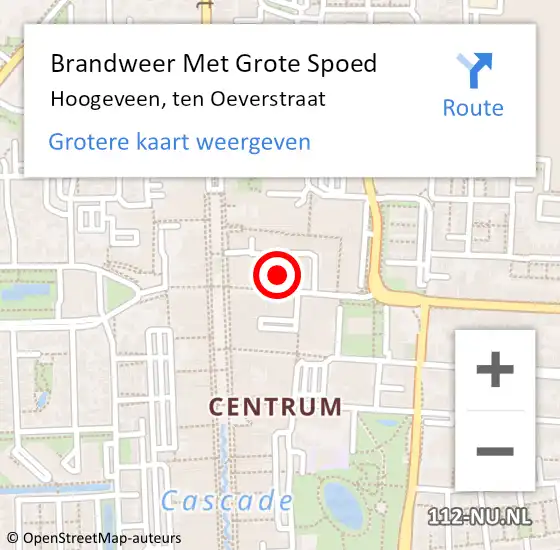 Locatie op kaart van de 112 melding: Brandweer Met Grote Spoed Naar Hoogeveen, ten Oeverstraat op 5 februari 2022 09:18