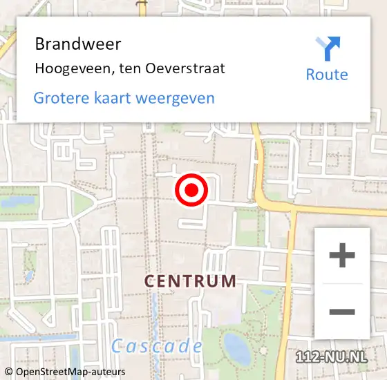 Locatie op kaart van de 112 melding: Brandweer Hoogeveen, ten Oeverstraat op 5 februari 2022 09:37