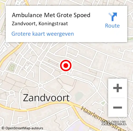 Locatie op kaart van de 112 melding: Ambulance Met Grote Spoed Naar Zandvoort, Koningstraat op 5 februari 2022 10:47