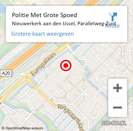 Locatie op kaart van de 112 melding: Politie Met Grote Spoed Naar Nieuwerkerk aan den IJssel, Parallelweg-Zuid op 5 februari 2022 11:41