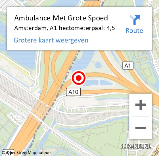 Locatie op kaart van de 112 melding: Ambulance Met Grote Spoed Naar Amsterdam, A1 hectometerpaal: 4,5 op 5 februari 2022 11:44