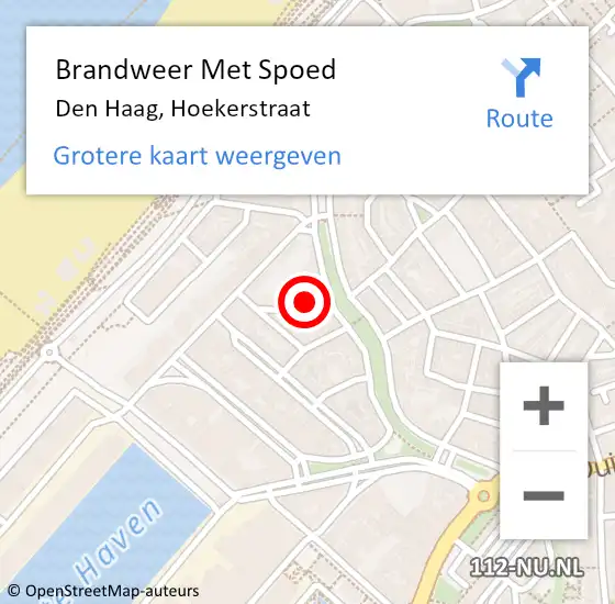 Locatie op kaart van de 112 melding: Brandweer Met Spoed Naar Den Haag, Hoekerstraat op 5 februari 2022 11:51