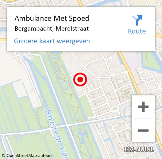 Locatie op kaart van de 112 melding: Ambulance Met Spoed Naar Bergambacht, Merelstraat op 5 februari 2022 12:01