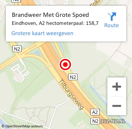 Locatie op kaart van de 112 melding: Brandweer Met Grote Spoed Naar Eindhoven, A2 hectometerpaal: 158,7 op 5 februari 2022 12:18