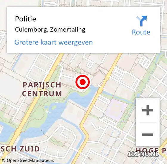 Locatie op kaart van de 112 melding: Politie Culemborg, Zomertaling op 5 februari 2022 12:29