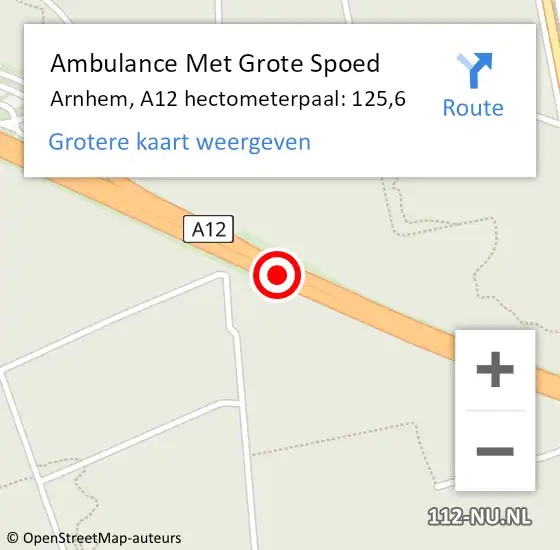 Locatie op kaart van de 112 melding: Ambulance Met Grote Spoed Naar Arnhem, A12 hectometerpaal: 125,6 op 5 februari 2022 12:32