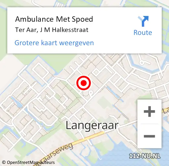 Locatie op kaart van de 112 melding: Ambulance Met Spoed Naar Ter Aar, J M Halkesstraat op 7 juli 2014 12:55