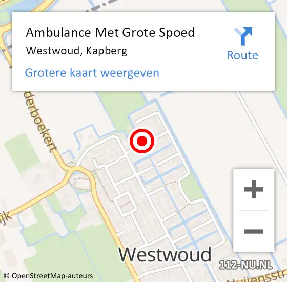 Locatie op kaart van de 112 melding: Ambulance Met Grote Spoed Naar Westwoud, Kapberg op 5 februari 2022 12:49