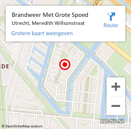 Locatie op kaart van de 112 melding: Brandweer Met Grote Spoed Naar Utrecht, Meredith Willsonstraat op 5 februari 2022 13:00