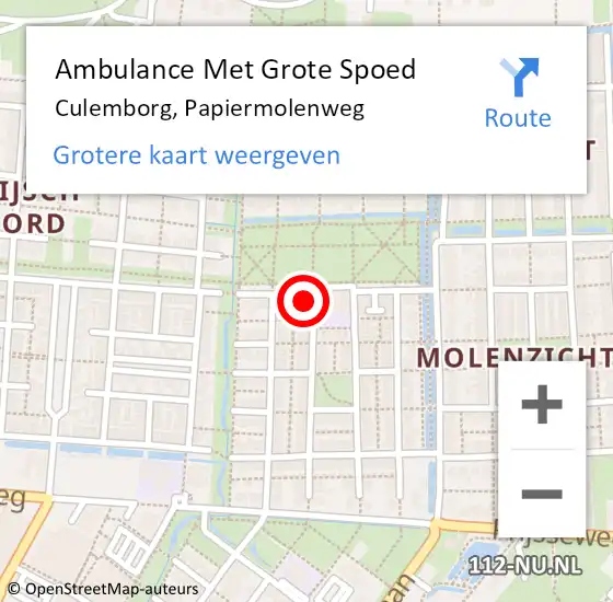 Locatie op kaart van de 112 melding: Ambulance Met Grote Spoed Naar Culemborg, Papiermolenweg op 5 februari 2022 13:12