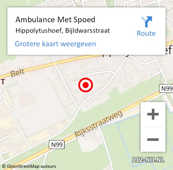 Locatie op kaart van de 112 melding: Ambulance Met Spoed Naar Hippolytushoef, Bijldwarsstraat op 5 februari 2022 13:48