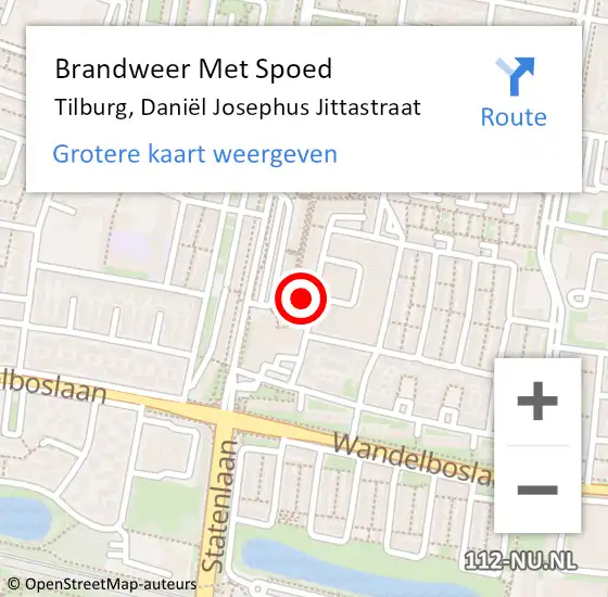 Locatie op kaart van de 112 melding: Brandweer Met Spoed Naar Tilburg, Daniël Josephus Jittastraat op 5 februari 2022 13:51