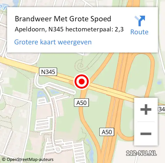 Locatie op kaart van de 112 melding: Brandweer Met Grote Spoed Naar Apeldoorn, N345 hectometerpaal: 2,3 op 5 februari 2022 14:03