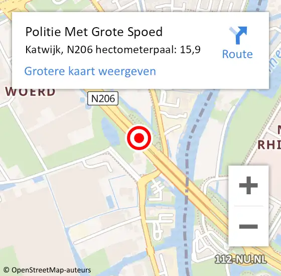 Locatie op kaart van de 112 melding: Politie Met Grote Spoed Naar Katwijk, N206 hectometerpaal: 15,9 op 5 februari 2022 14:04