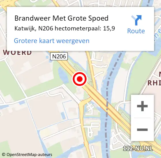 Locatie op kaart van de 112 melding: Brandweer Met Grote Spoed Naar Katwijk, N206 hectometerpaal: 15,9 op 5 februari 2022 14:04