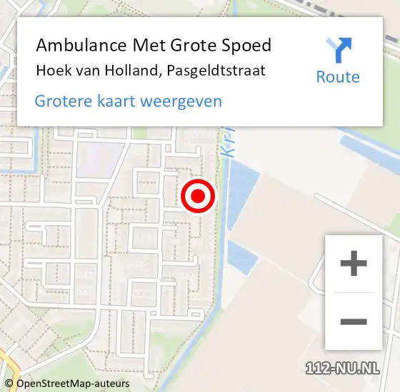 Locatie op kaart van de 112 melding: Ambulance Met Grote Spoed Naar Hoek van Holland, Pasgeldtstraat op 5 februari 2022 14:07