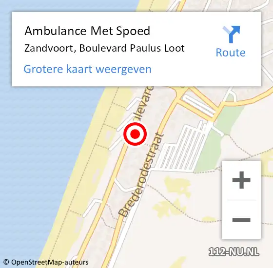 Locatie op kaart van de 112 melding: Ambulance Met Spoed Naar Zandvoort, Boulevard Paulus Loot op 5 februari 2022 14:12