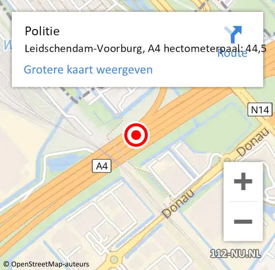 Locatie op kaart van de 112 melding: Politie Leidschendam-Voorburg, A4 hectometerpaal: 44,5 op 5 februari 2022 14:44