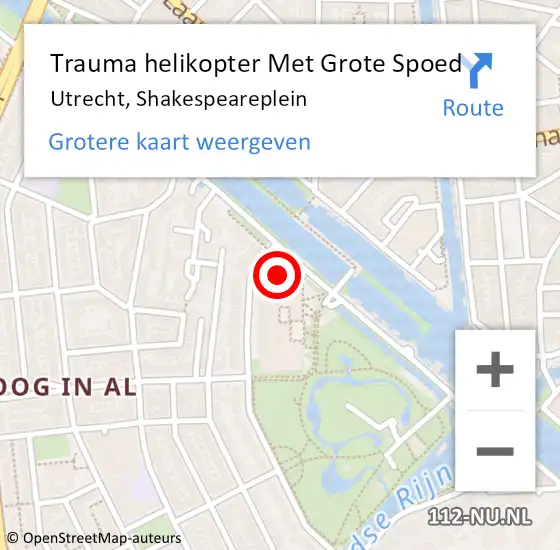 Locatie op kaart van de 112 melding: Trauma helikopter Met Grote Spoed Naar Utrecht, Shakespeareplein op 5 februari 2022 15:10