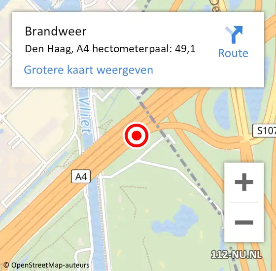 Locatie op kaart van de 112 melding: Brandweer Den Haag, A4 hectometerpaal: 49,1 op 5 februari 2022 15:11