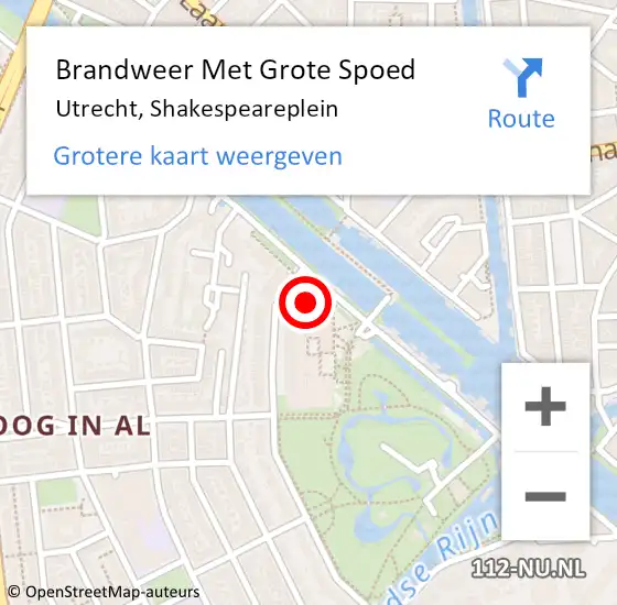 Locatie op kaart van de 112 melding: Brandweer Met Grote Spoed Naar Utrecht, Shakespeareplein op 5 februari 2022 15:11