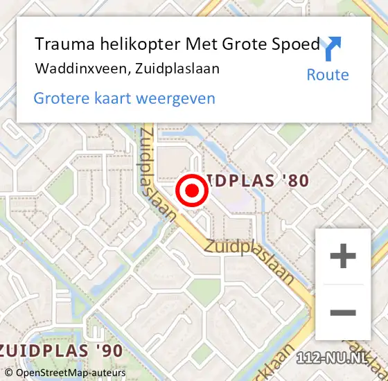 Locatie op kaart van de 112 melding: Trauma helikopter Met Grote Spoed Naar Waddinxveen, Zuidplaslaan op 5 februari 2022 15:38