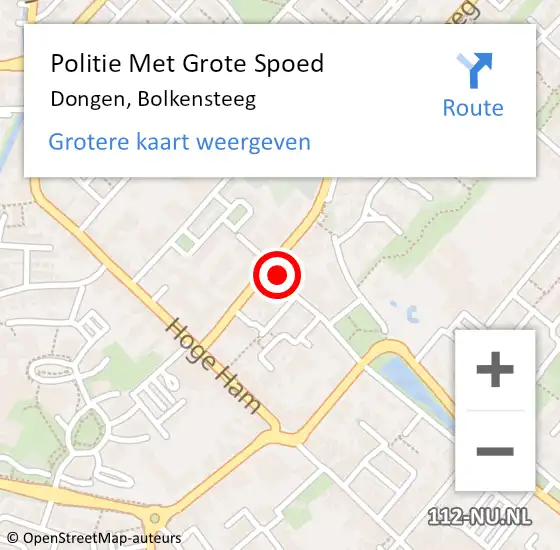 Locatie op kaart van de 112 melding: Politie Met Grote Spoed Naar Dongen, Bolkensteeg op 5 februari 2022 15:40