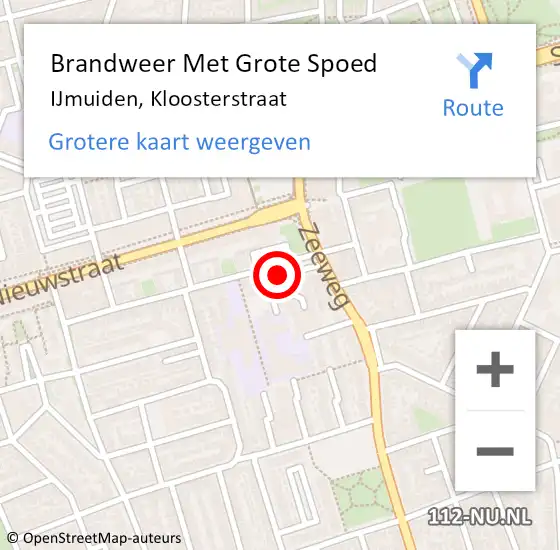 Locatie op kaart van de 112 melding: Brandweer Met Grote Spoed Naar IJmuiden, Kloosterstraat op 5 februari 2022 16:26