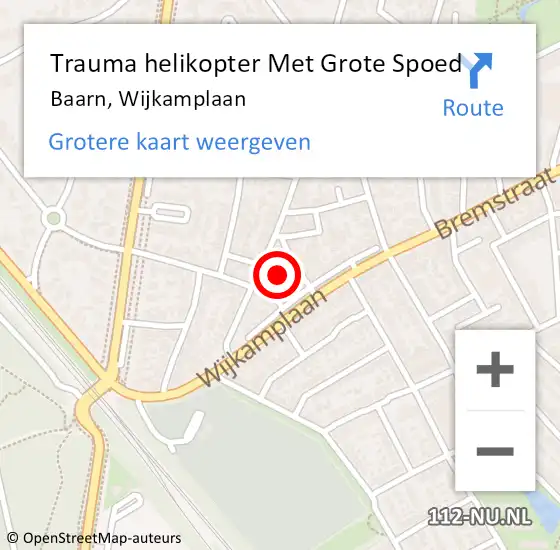 Locatie op kaart van de 112 melding: Trauma helikopter Met Grote Spoed Naar Baarn, Wijkamplaan op 5 februari 2022 16:47