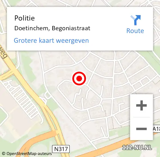 Locatie op kaart van de 112 melding: Politie Doetinchem, Begoniastraat op 5 februari 2022 17:18