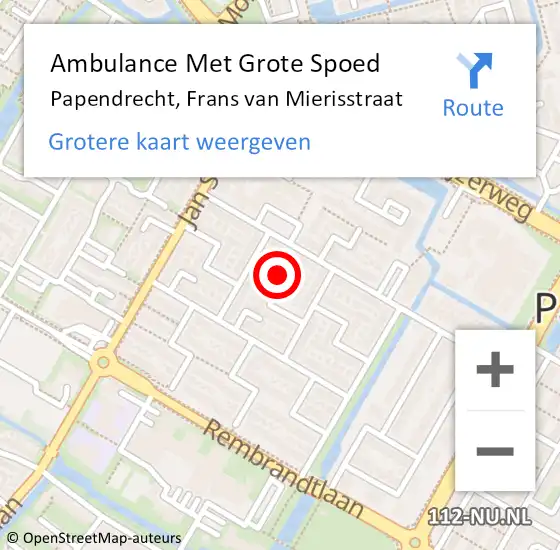 Locatie op kaart van de 112 melding: Ambulance Met Grote Spoed Naar Papendrecht, Frans van Mierisstraat op 5 februari 2022 17:27