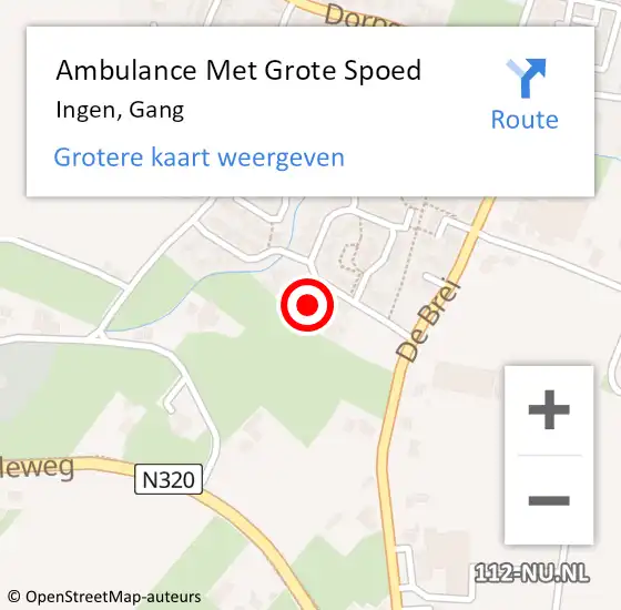 Locatie op kaart van de 112 melding: Ambulance Met Grote Spoed Naar Ingen, Gang op 5 februari 2022 17:30