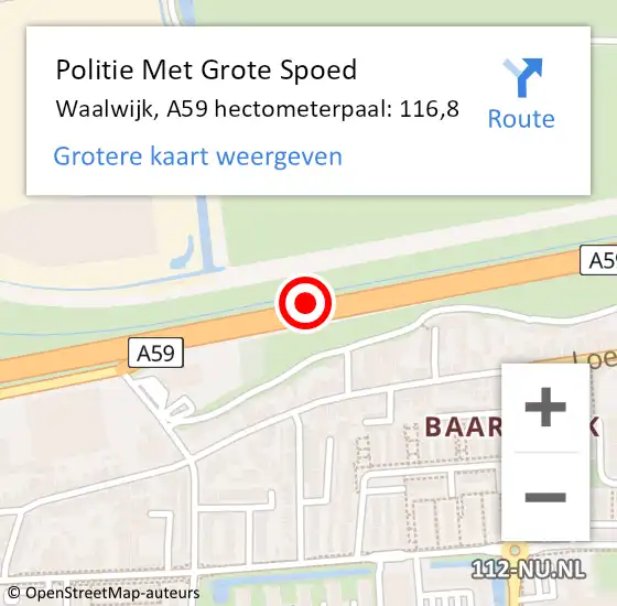 Locatie op kaart van de 112 melding: Politie Met Grote Spoed Naar Waalwijk, A59 hectometerpaal: 116,8 op 5 februari 2022 18:13