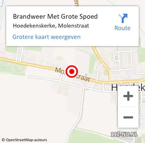 Locatie op kaart van de 112 melding: Brandweer Met Grote Spoed Naar Hoedekenskerke, Molenstraat op 5 februari 2022 18:16