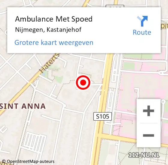 Locatie op kaart van de 112 melding: Ambulance Met Spoed Naar Nijmegen, Kastanjehof op 5 februari 2022 18:20