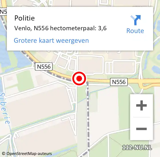 Locatie op kaart van de 112 melding: Politie Venlo, N556 hectometerpaal: 3,6 op 5 februari 2022 18:30