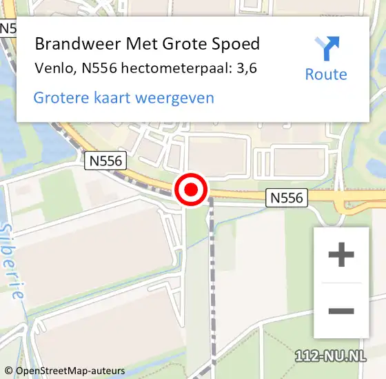 Locatie op kaart van de 112 melding: Brandweer Met Grote Spoed Naar Venlo, N556 hectometerpaal: 3,6 op 5 februari 2022 18:30