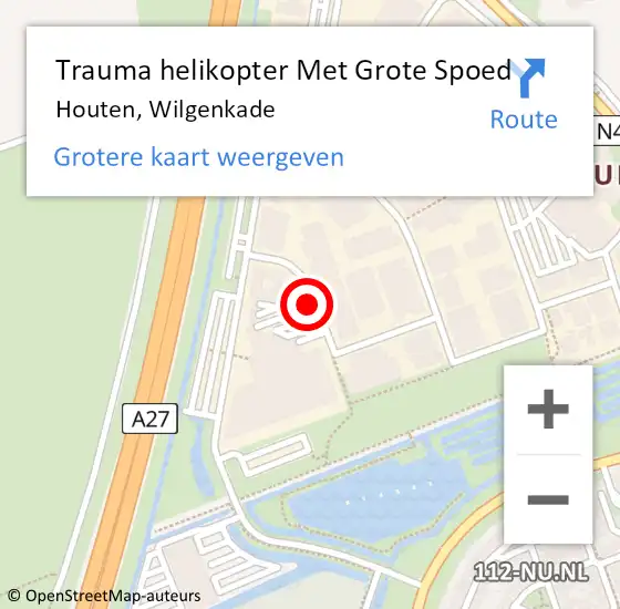 Locatie op kaart van de 112 melding: Trauma helikopter Met Grote Spoed Naar Houten, Wilgenkade op 5 februari 2022 18:57