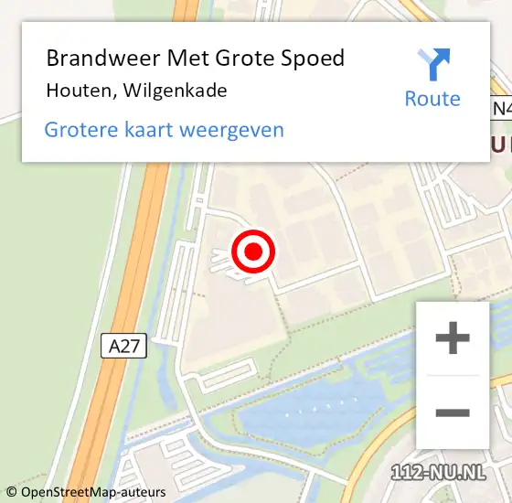 Locatie op kaart van de 112 melding: Brandweer Met Grote Spoed Naar Houten, Wilgenkade op 5 februari 2022 19:00