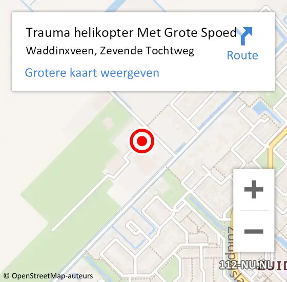 Locatie op kaart van de 112 melding: Trauma helikopter Met Grote Spoed Naar Waddinxveen, Zevende Tochtweg op 5 februari 2022 19:02