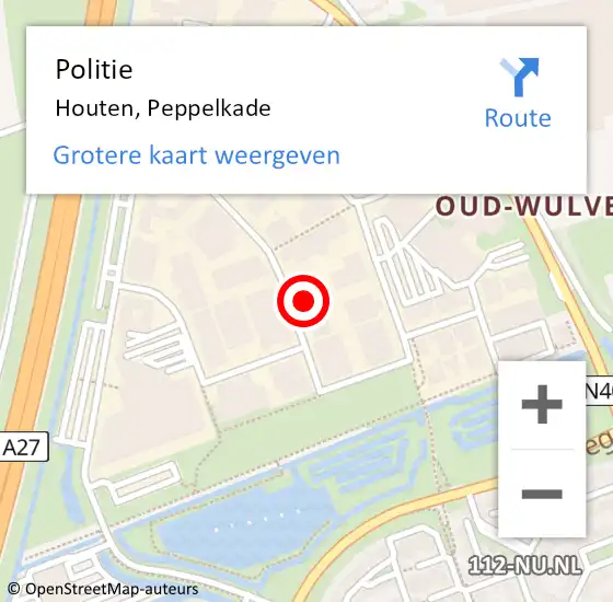 Locatie op kaart van de 112 melding: Politie Houten, Peppelkade op 5 februari 2022 19:10