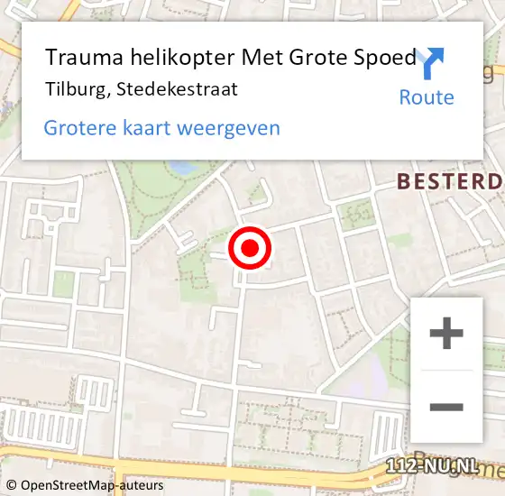 Locatie op kaart van de 112 melding: Trauma helikopter Met Grote Spoed Naar Tilburg, Stedekestraat op 5 februari 2022 19:34