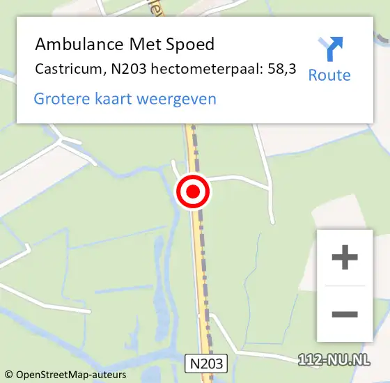 Locatie op kaart van de 112 melding: Ambulance Met Spoed Naar Castricum, N203 hectometerpaal: 58,3 op 5 februari 2022 19:35